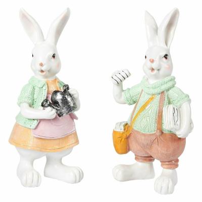 China Europe Easter Bunny Couple Home Decorations - set of 2 Easter Bunny Resin Figurines for sale