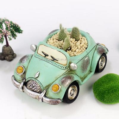 China Resin Garden Ornaments Retro Vintage Car Succulents Flower Pots 2021 and Wholesale Pots Home Decoration Cute Small Resin Cars Green Flower Planters for sale