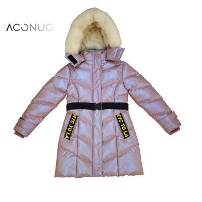 China YAJIANUO 2022 Custom Anti-wrinkle Girls Purple Fleece Reflective Jacket Padded Hooded Coat Black Belt Long White Hairy Kids Clothing for sale