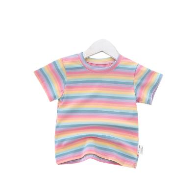 China YAJIANUO Factory Rainbow Logo Style Girl Kids T-shirts Custom Breathable Clothing 95% Cotton Comfortable Soft T-shirt For Girl for sale