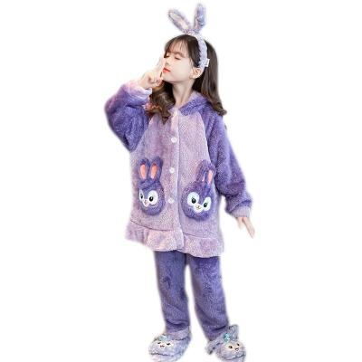 China YAJIANUO Factory OEM/ODM Girls Pajamas Thermal Cute Winter Kids Pajamas Set Warm Sleepwear Flannel for sale