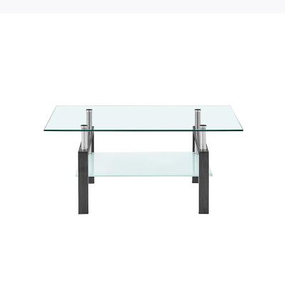 China El artículo superior de cristal de encargo rectangular de la mesa de centro moderó la tabla lateral de cristal con los estantes en venta