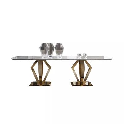 Cina Rivestimento moderno rettangolare Diamond Leg Contemporary Style dell'oro del tavolo da pranzo del marmo del Faux in vendita