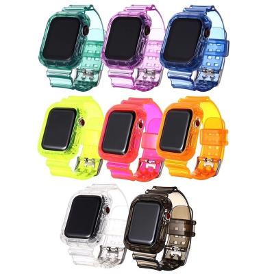 China Soft TPU Wrist Watch Strap Colorful Sport TPU 42mm Watchband With Cover For Apple Watch 6 Glacier Straps 44mm Luxury Watch Band for sale