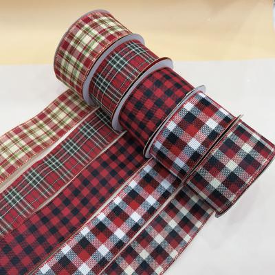 China Current Hot Sale Burlap Plaid Ribbon 2.5 Inch Width Cable Edge Best Price Christmas Ribbon 10 Yards for sale