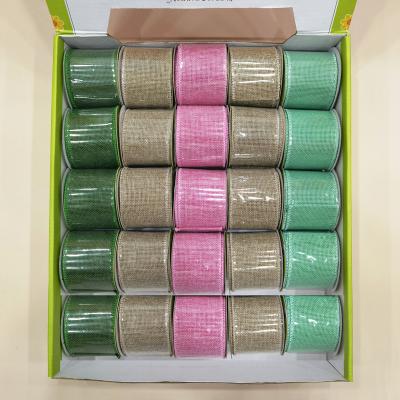 China Wired Edge By 6.3cm Running Fast Shipping Solid Color Faux Burlap Ribbon Easter Ribbon 5cm Solid for sale