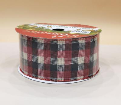 China Wired Edge Per Stock Plaid Ribbon 6.3cm Width 10 Yards China Factory Price Best Stock Ribbon for sale