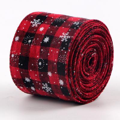 China Viable Customize Multiple Sizes Christmas Red And Green Ribbon Plaid Polyester Black And White Decorative Ribbons for sale