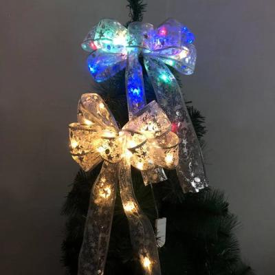 China Xmas Ornaments Christmas Tree Decoration Hanging Large Bow LED Ribbon Colorful Glowing Ribbon for sale