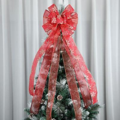 China Decorative Christmas Tree Topper Bow Christmas Tree Bow Plaid Artificial Red Black Burlap Bow for Christmas Decorations for sale