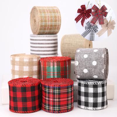 China High Quality 6cm Colorful Plaid Christmas Ribbon Christmas Canvas Decoration Viable Wholesale Ribbon for sale