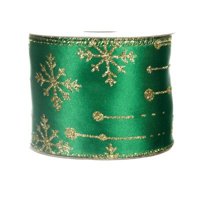 China Wholesale Sustainable Snowflake Print Green Ribbons Christmas Decoration Gift Wrap Ribbon For Holiday Decoration for sale