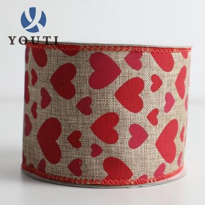 China Custom Viable Cute Colorful Logo Satin Ribbons Christmas Ribbon Small Heart Print Satin Ribbon for sale