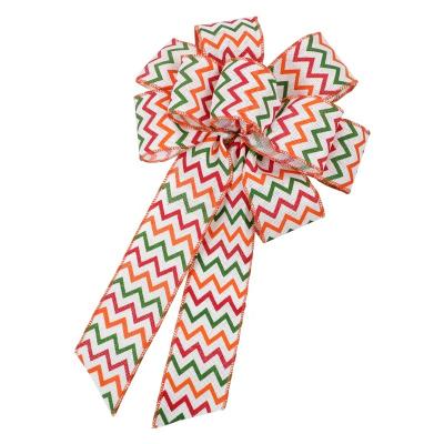 China Hot Selling Colorful Linen Type Recyled Flocking Fabric Christmas Ribbon Bow Home Decorations for sale