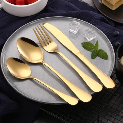 China Luxury Logo Disposable Reusable Custom Cutlery Sets Wholesale Spoon Knife Fork Mirror Polishing Stainless Steel Gold Cutlery for sale