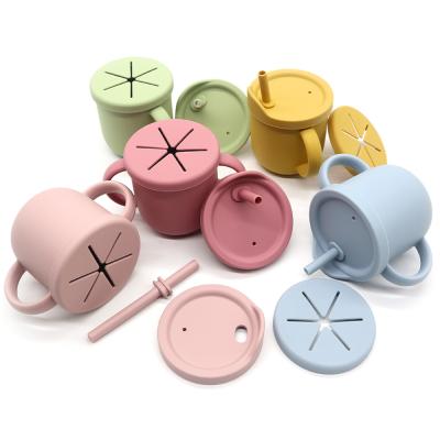 China Durable Baby Food Storage Spill-Free Cup With Lid Five Colors Safety Silicone Snack Cup Hot Selling Baby for sale