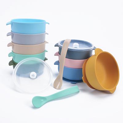 China Whosale Eco-friendly Durable Easy To Carry Safety Silicone Bowl With Lid Spoon Baby Feeding Set Tableware for sale