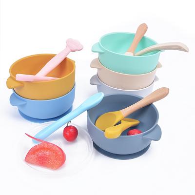 China Durable Waterproof Strong Suction Safety Grade Silicone Drop Proof Bowl With Spoon Lid Baby Tableware for sale