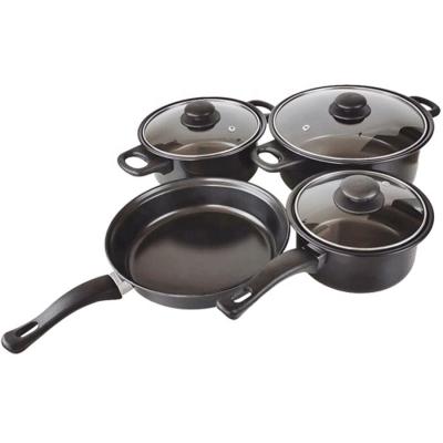 China Sustainable Kitchen Stainless Steel Pots And Pans Cookware Set High Quality Nonstick Nonstick Camping Black for sale