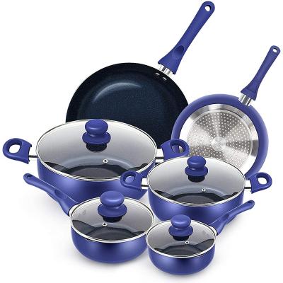 China Hot Sale Viable Cooking Pots and Pans 14 Pieces Nonstick Kitchenware Cooking Pot Pan Aluminum Cookware Sets for sale