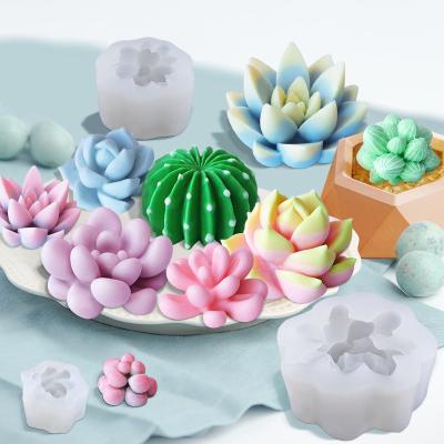 China Viable Home Creative Simple Succulent Potted Model Plants Decoration DIY Silicone 3D Tools Different Candle Molds for sale