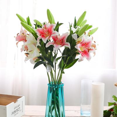 China Real Feel Fashion Design Gift Fashional Lily Home Decoration Simulation Flower Hotel Artificial Decor Wedding for sale