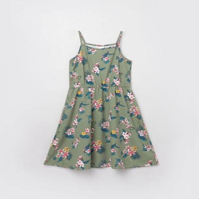 China New Trendy Anti-wrinkle Summer Girls Dresses Green Floral Print Cute Baby Dress for sale