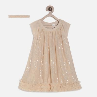 China Anti-wrinkle top selling bare round neck flared edge sequinned birthday baby girl dress for sale