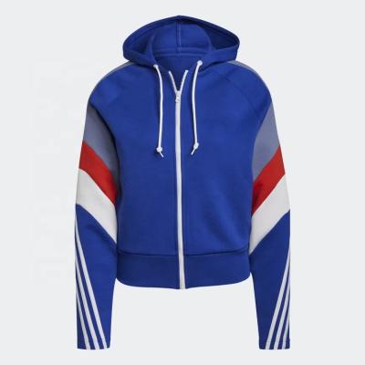 China Hot Sale Anti-wrinkle Full Zipper Dark Blue Color Block Thick Women Hoodies for sale