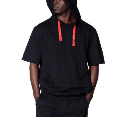 China custom Anti-wrinkle street wear simple french terry short sleeve hoodie with contrast trim for sale