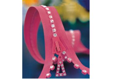 China Pink 5# Single split Diamond Zipper With Close End For Bra , Dress , Garment for sale