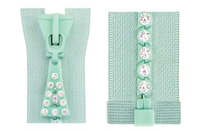 China No.5 Diamond Zippers Open end With One Crystal Stones , Cotton Tape for sale