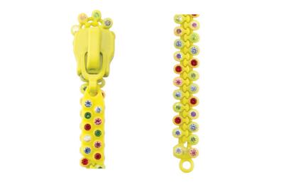 China Fancy 5# Open End Rhinestone Diamond Zipper With Long Yellow Tape OEM for sale