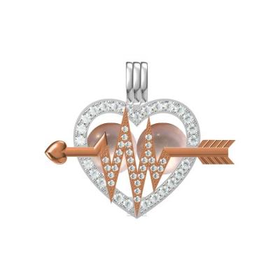 China Fashion Heartbeat Pearl Cages Rose Gold 925 Sterling Silver ECG Electrocardiogram Necklace Pearl Oysters Arrow Freshwater Necklace for sale