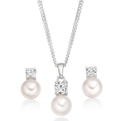 China Good Quality Freshwater Pearl Necklace Set Jewelry 925 Sterling Silver Simple Cubic Zirconia Designs Pearl Jewelry For Girl for sale