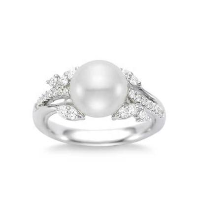 China Cultured pearl engagement ring hand made china import pearl moti jewelry wholesale fern pearl ring for girl for sale