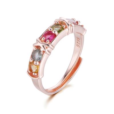 China High Quality Colorful Rainbow Engagement Ring Fire Tourmaline Gemstone Jewelry 925 Sterling Silver Eternity Ring Holder for sale