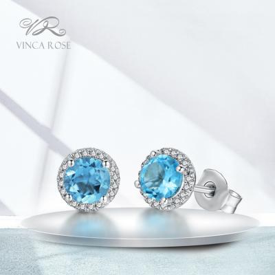 China Good Quality And Simple Design High Polish Fine Silver Topaz Gemstone Jewelry Natural Blue Stone Stud Earring for sale