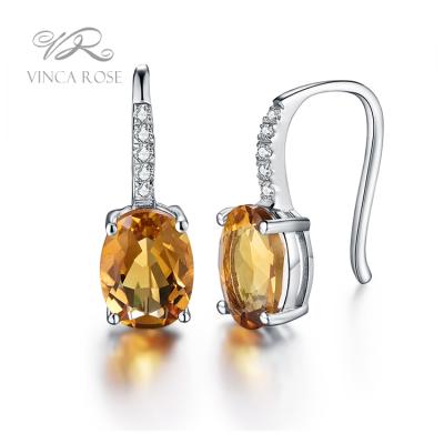 China Fashionable wholesale elegant lady jewelry micro pave natural citrine solid silver gemstone drop earrings for sale