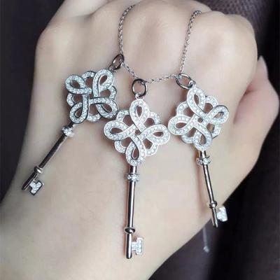 China Vintage Design Key Jewelry 925 Sterling Silver Charm Necklace Key Chain With Zircon for sale