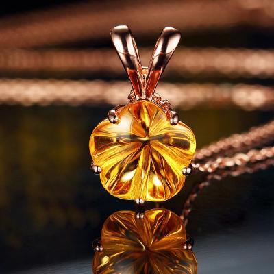 China FASHIONABLE Flower Shape Charm Necklace s925 Sterling Silver Pendant Gold Plated Natural Citrine for sale