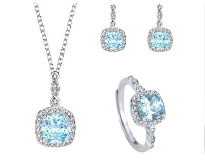 China S925 Sterling Silver Ocean Heart Blue Gem European and American Fashion Jewelry Set for sale