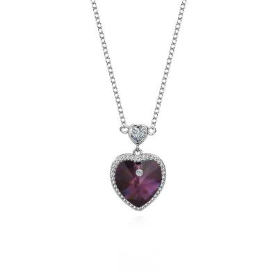 China Heart-Shaped Crystal Necklace for Women Simple Style S925 Sterling Silver Grade Jewelry for sale