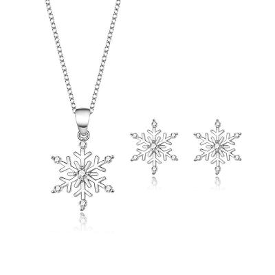 China Wedding/Gift S925 Sterling Silver Snowflake Stud Earrings Necklace Set for Retro Look for sale