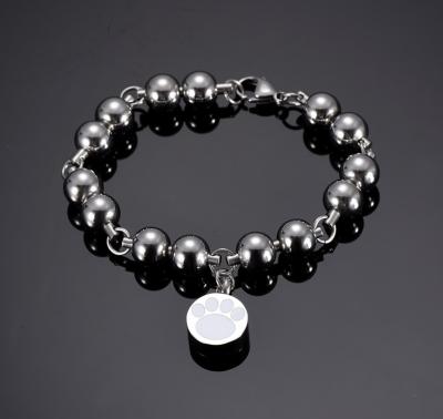 China Stainless Steel Bead Chain Bracelet with Paw Print Charm Cremation Jewelry Bangles for sale