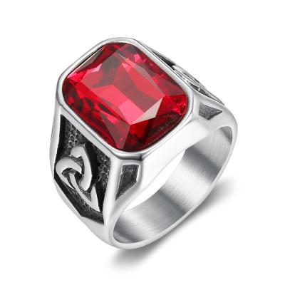 China Stainless steel Red Ruby Cross Ring for Men in Europe or America Edgy Hip-hop Fashion for sale