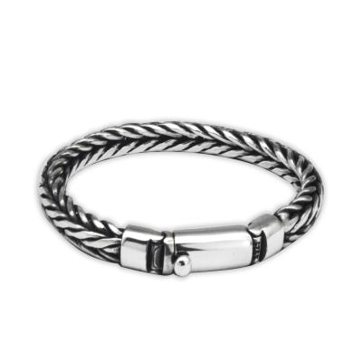 China Retro Style S925 Silver Bracelet Handwoven Keel Design for Men's Fashion Statement for sale