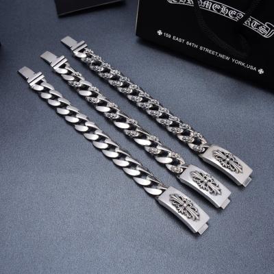 China Smooth Stripes and Full Floral Thai Silver Men's Hand Bracelet S925 Sterling Silver for sale