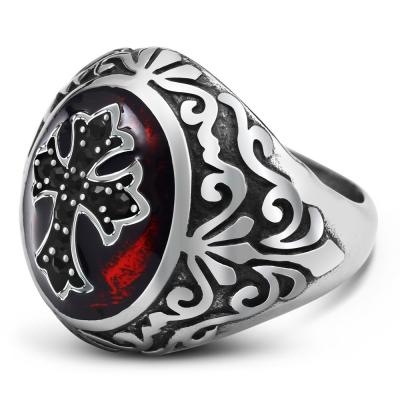 China European and American Men's Titanium Steel Crusader Ring Perfect for Party Occasions for sale