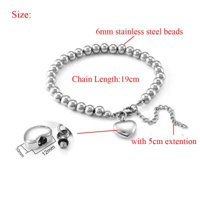 China Urn Ashes Bracelet Stainless Steel Heart Charms Keepsake Bracelet for Women Girls for sale